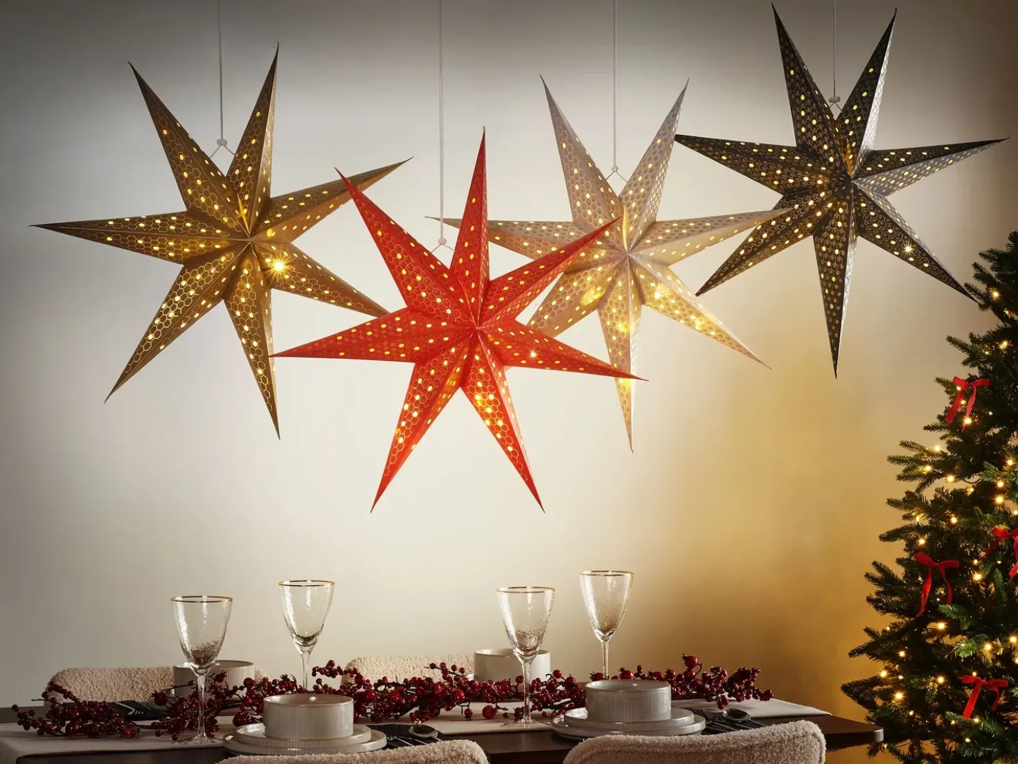 Set di 4 decorazioni da appendere LED KAMET Stella 60 cm Multicolore