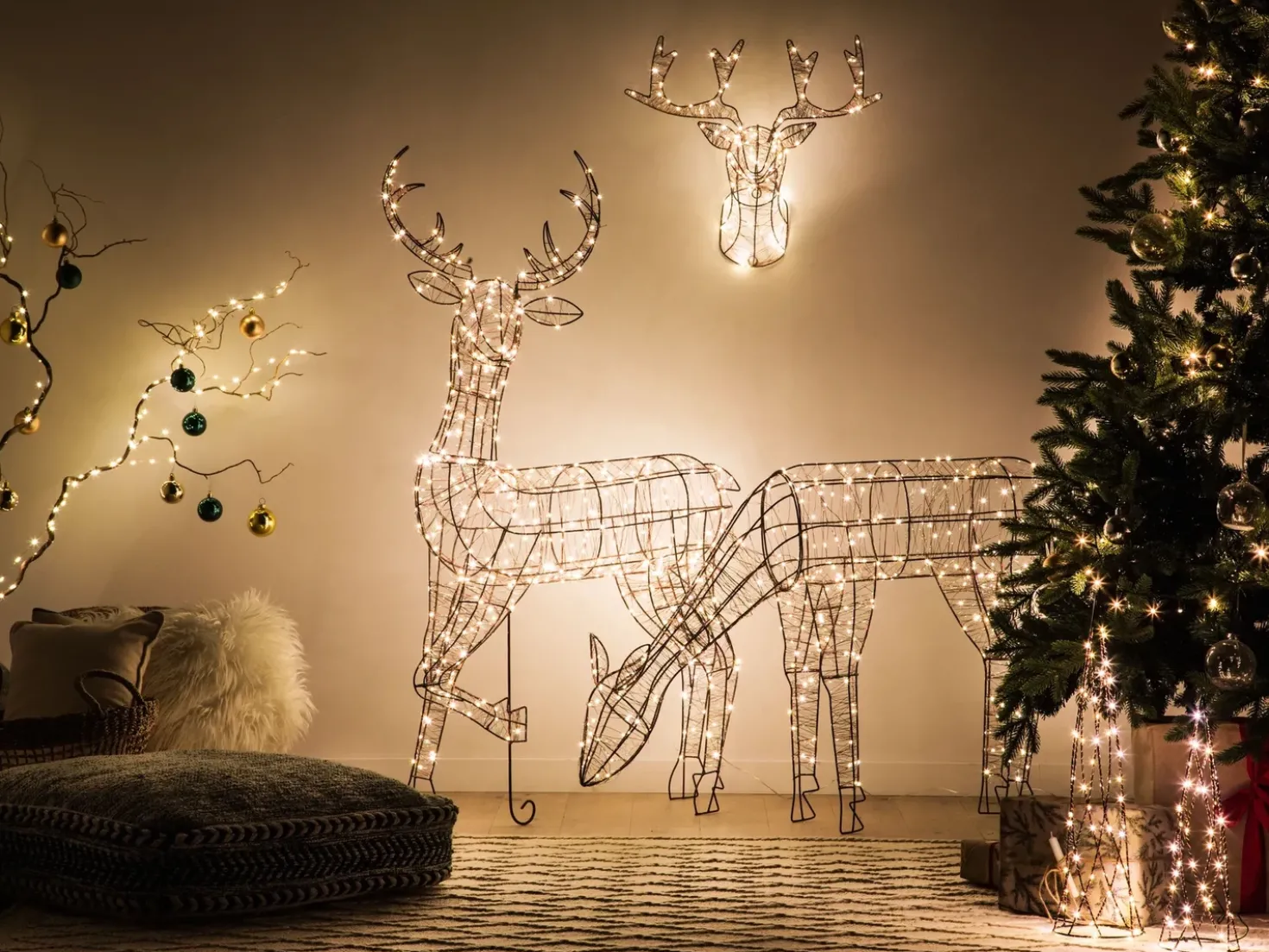 Set di 2 decorazioni natalizie LED NEIDEN Albero di Natale 52/38 cm Argento