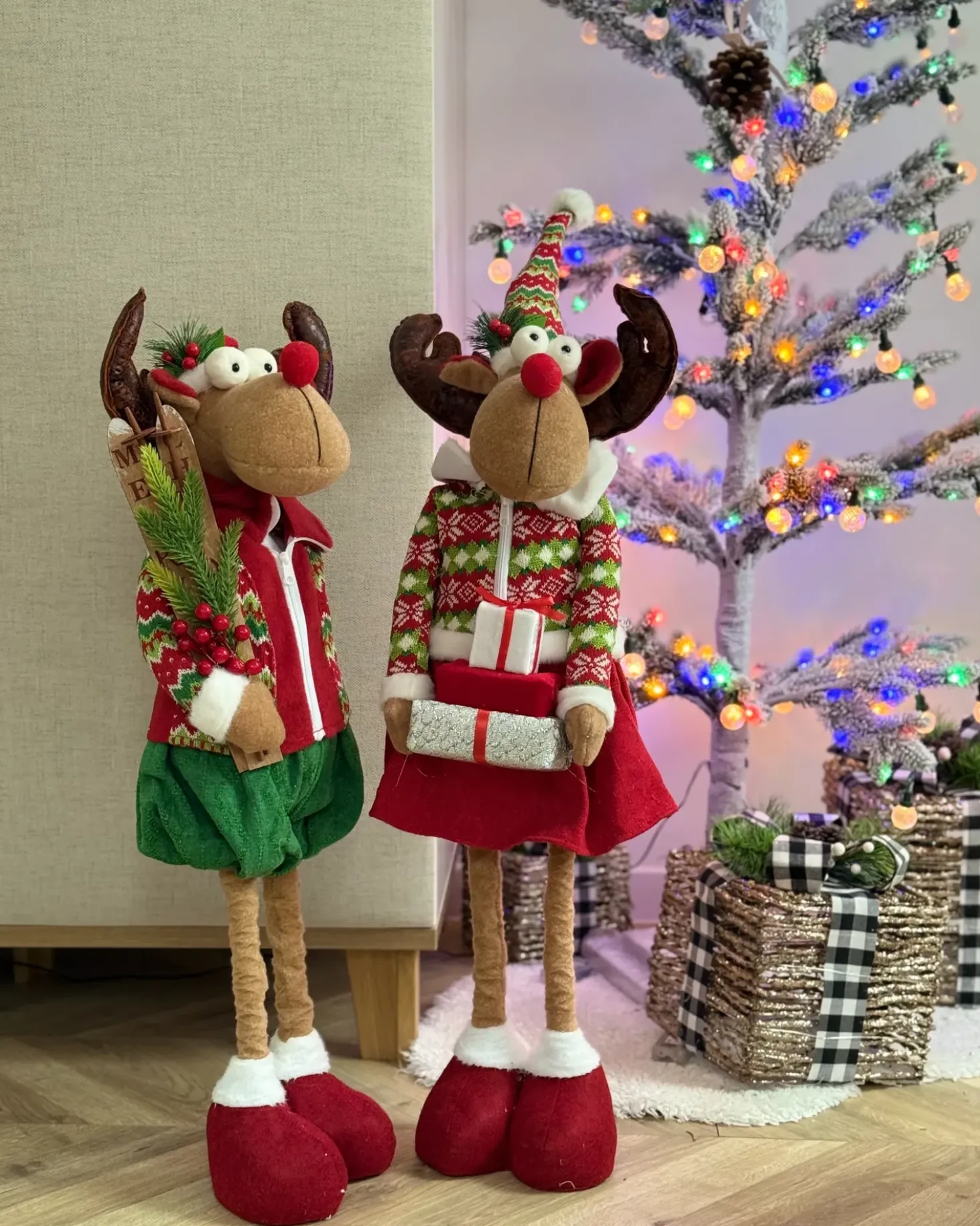 Set di 2 decorazioni natalizie ULDALSANA Renna 66-95 cm Multicolore