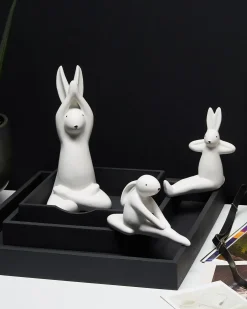Set di 3 figure Lepre BREST Ceramica Bianco