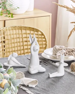 Set di 3 figure Lepre BREST Ceramica Bianco