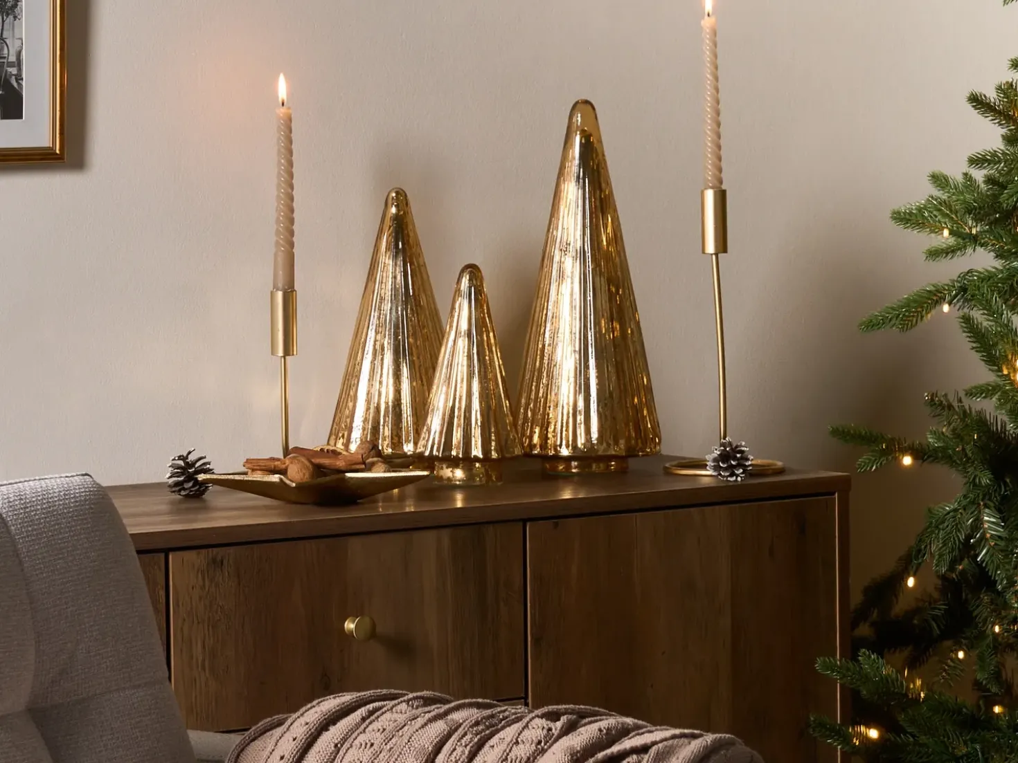 Set di 3 figure OYEREN Albero di Natale 21/29/37 cm Oro