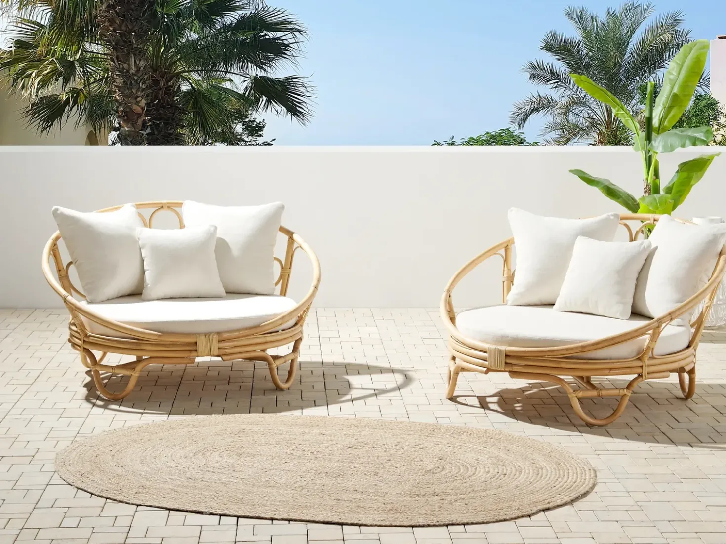 Set di 2 lettini da giardino ROSSANO Rattan Naturale
