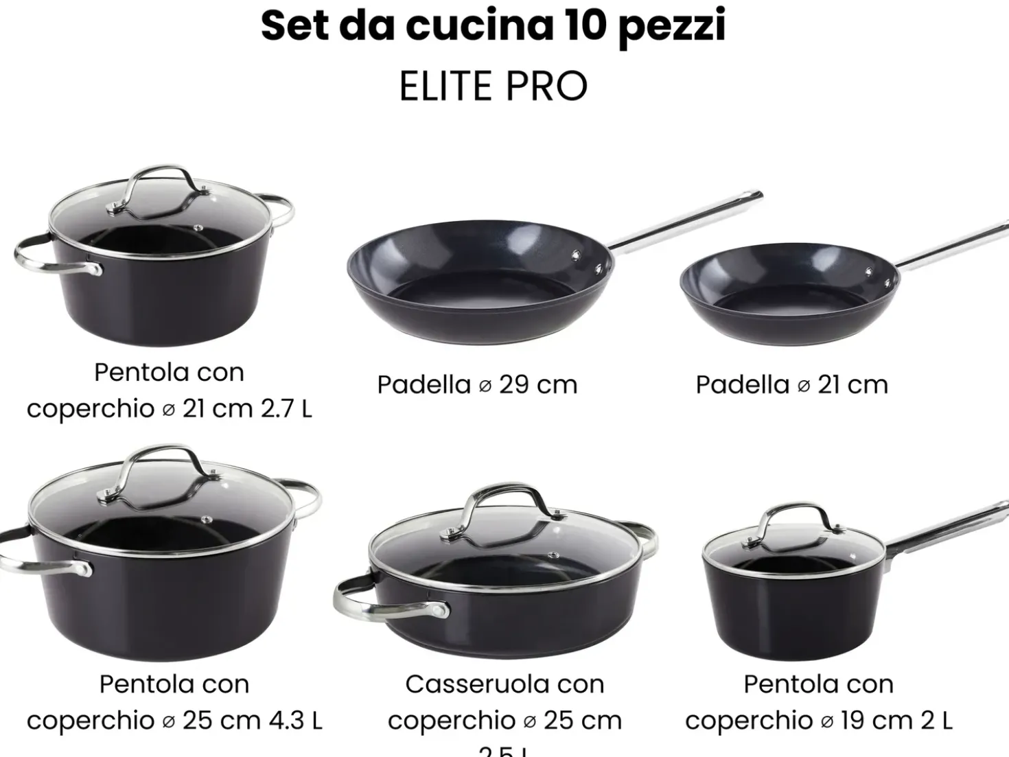 Set di 10 padelle ELITE PRO Nero