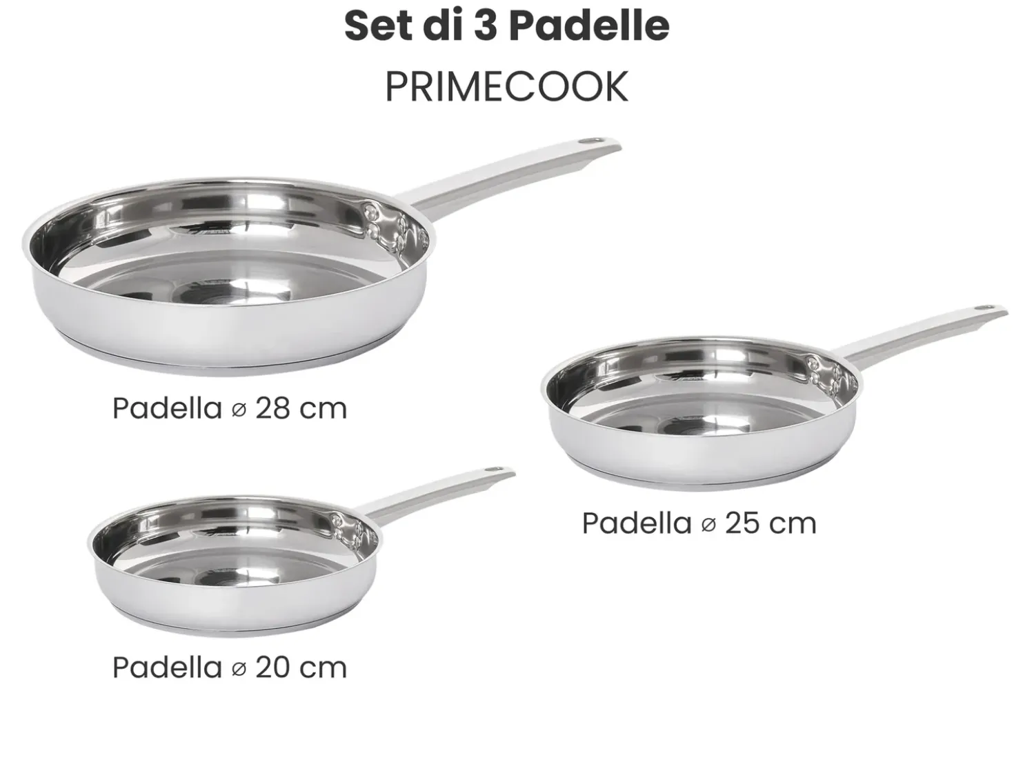 Set di 3 padelle PRIMECOOK Acciaio inox Argento