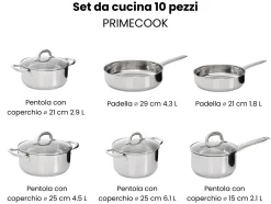 Set di 10 padelle PRIMECOOK Acciaio inox Argento