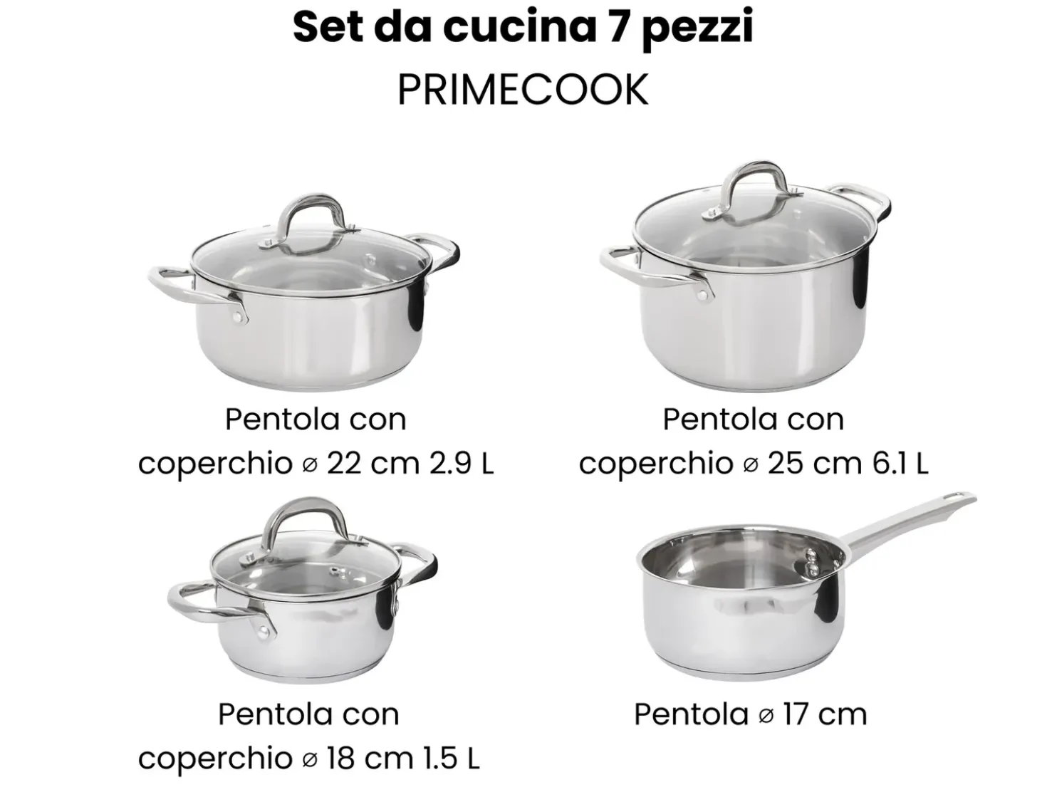 Set di 7 pentole PRIMECOOK Acciaio inox Argento