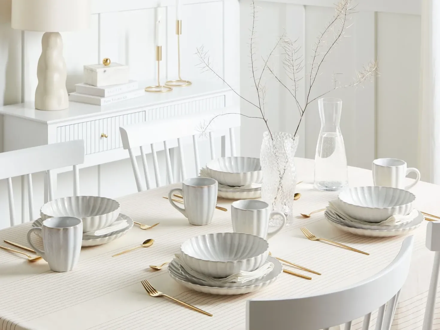 Set di 8 piatti fondi NETTLE Gres porcellanato Bianco sporco