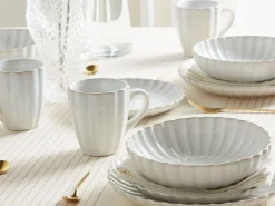 Set di 8 piatti fondi NETTLE Gres porcellanato Bianco sporco