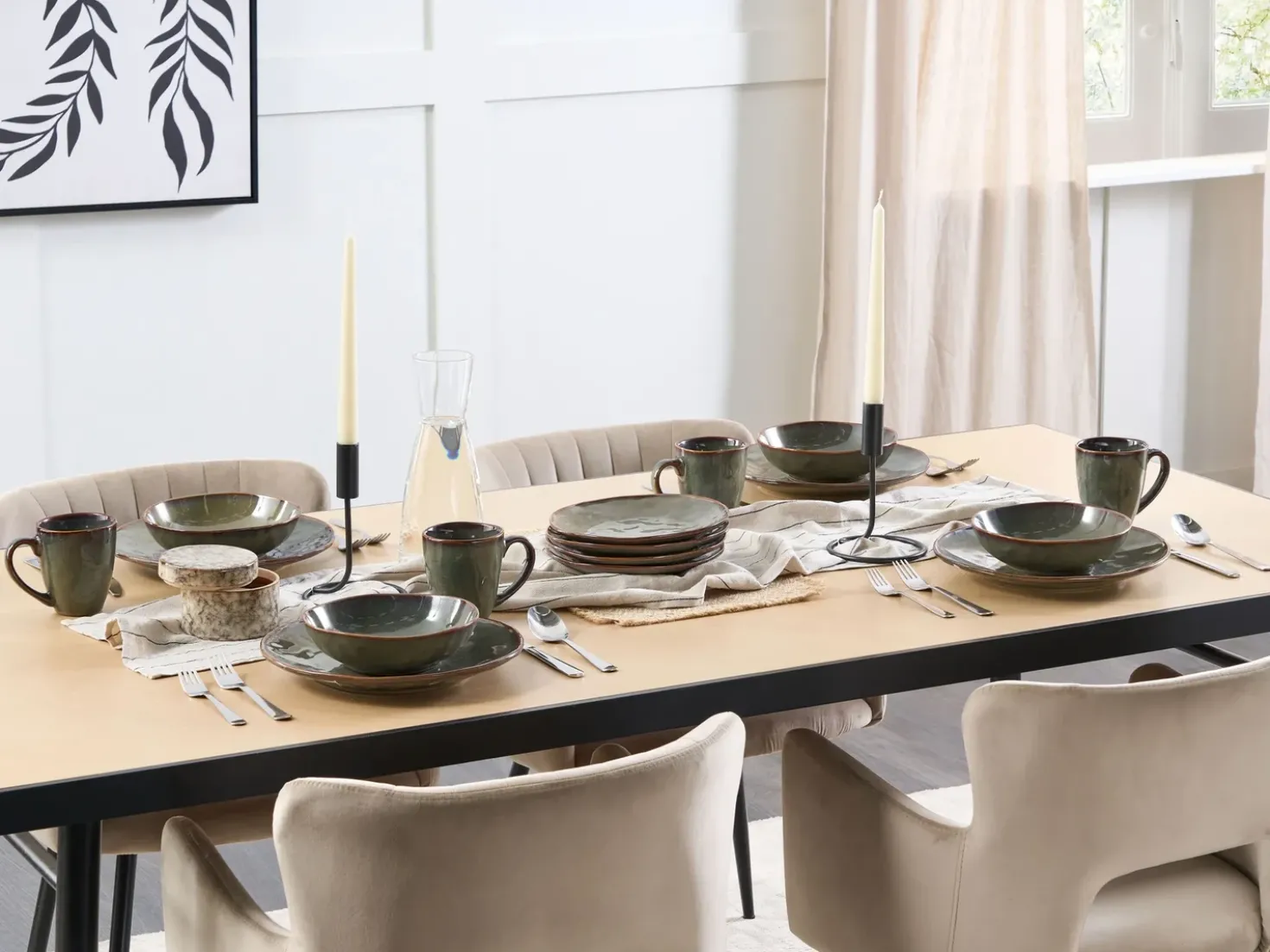 Set di 8 piatti fondi THYME Gres porcellanato Verde scuro