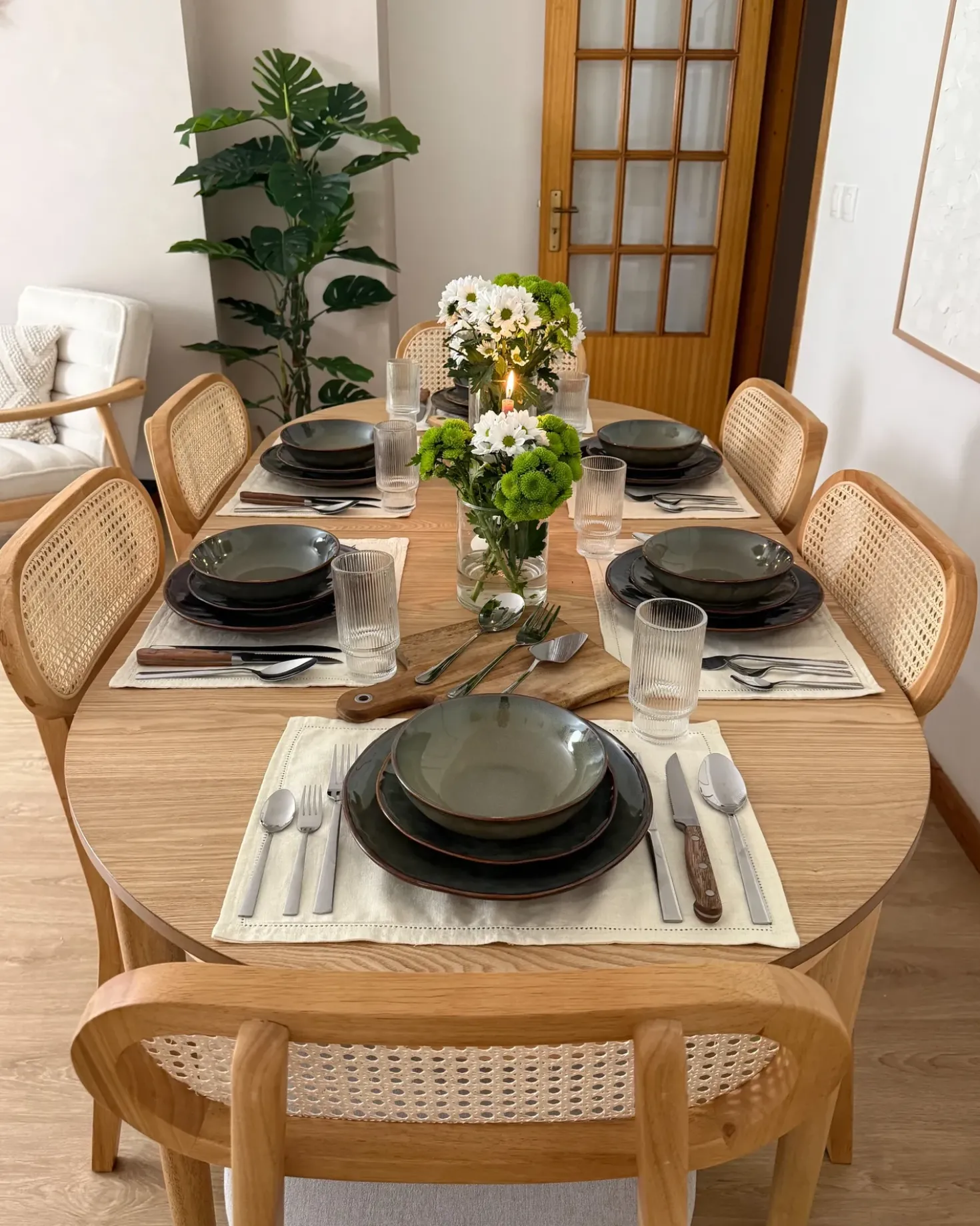 Set di 8 piatti fondi THYME Gres porcellanato Verde scuro