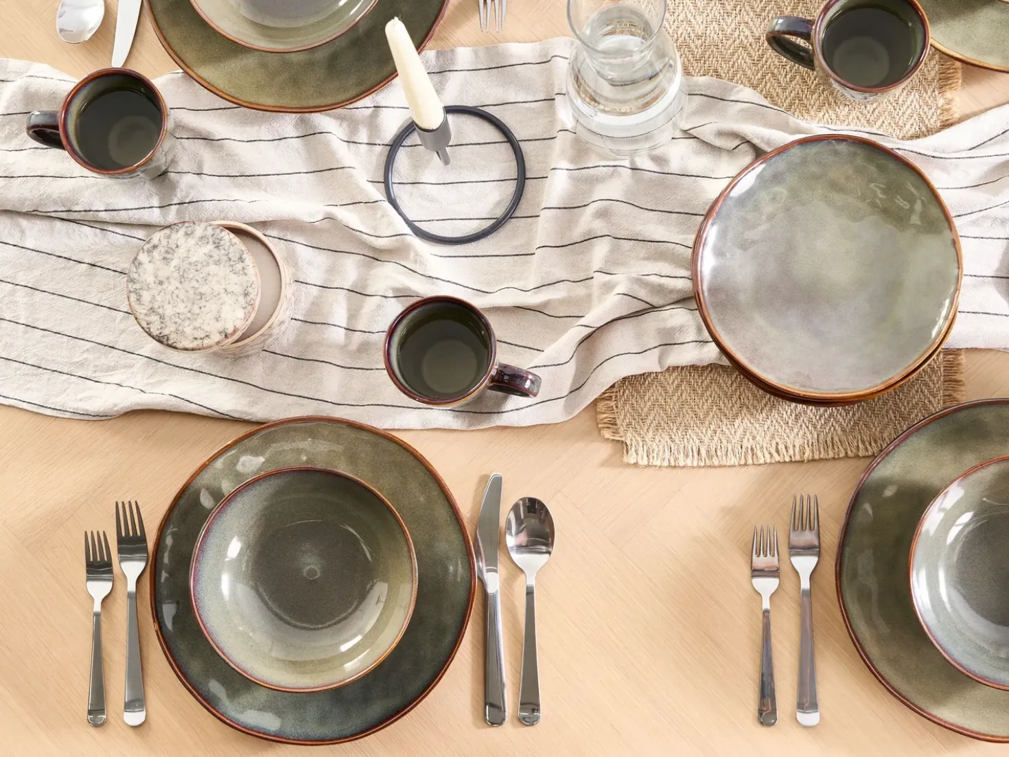Set di 4 Piatti fondi THYME Gres porcellanato Verde scuro