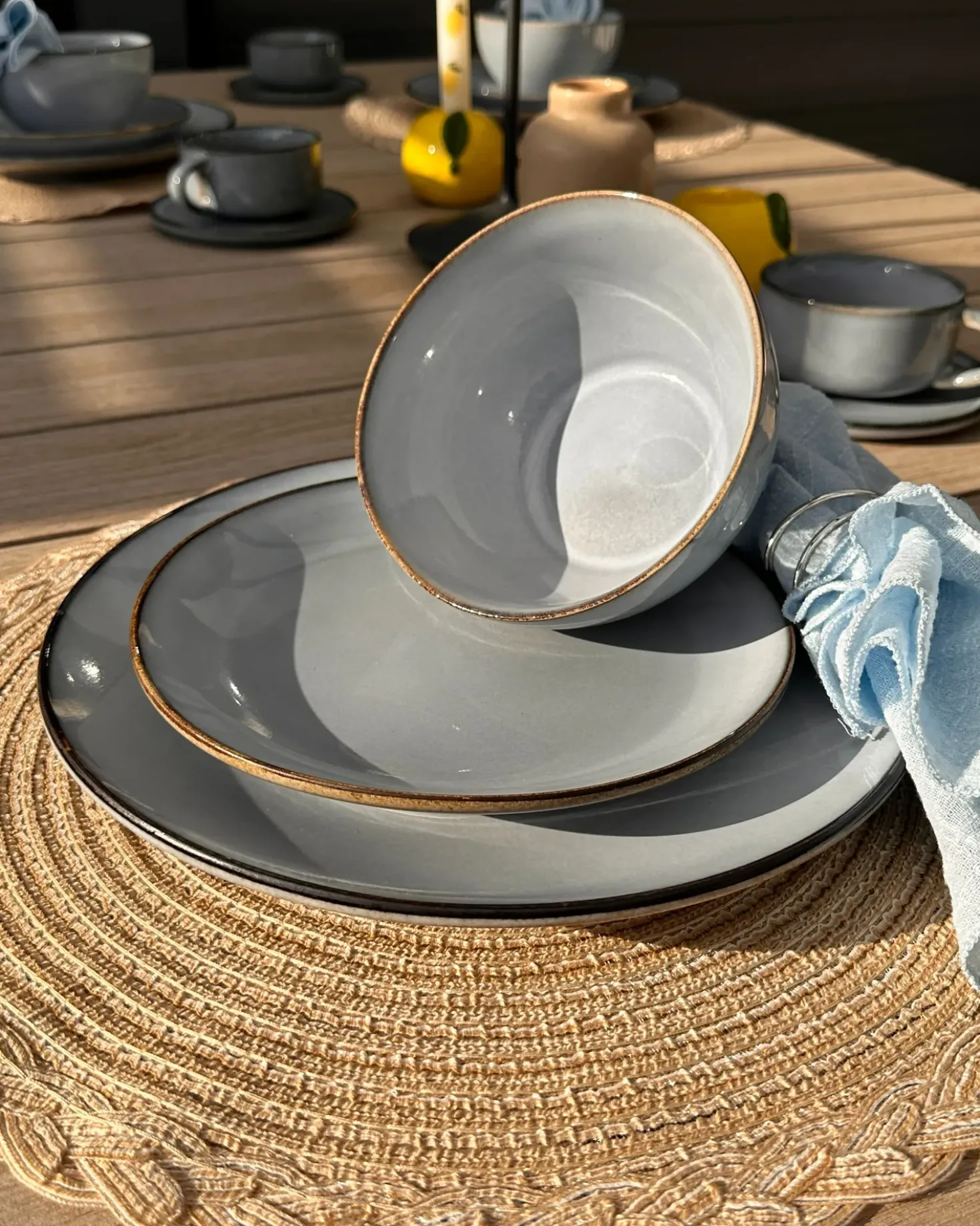 Set di 4 piatti grandi JUNIPER Gres porcellanato Azzurro