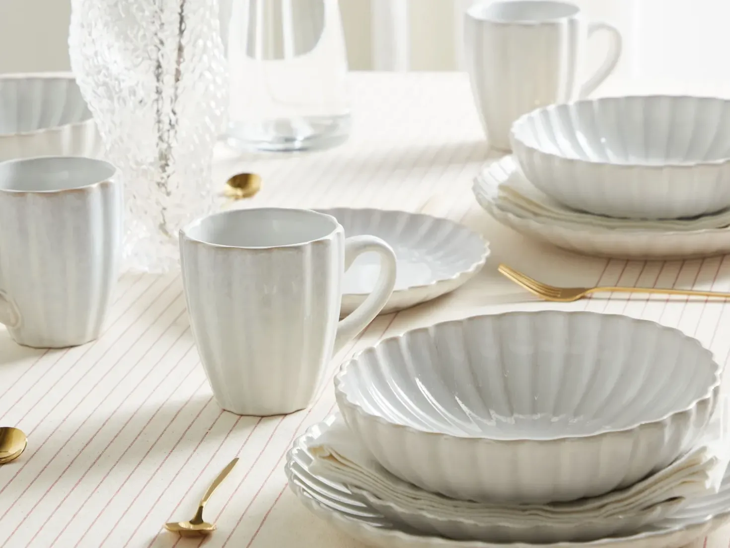 Set di 8 piatti piani NETTLE Gres porcellanato Bianco sporco