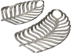 Set di 2 piattini portaoggetti Foglia AMNISOS Metallo Argento