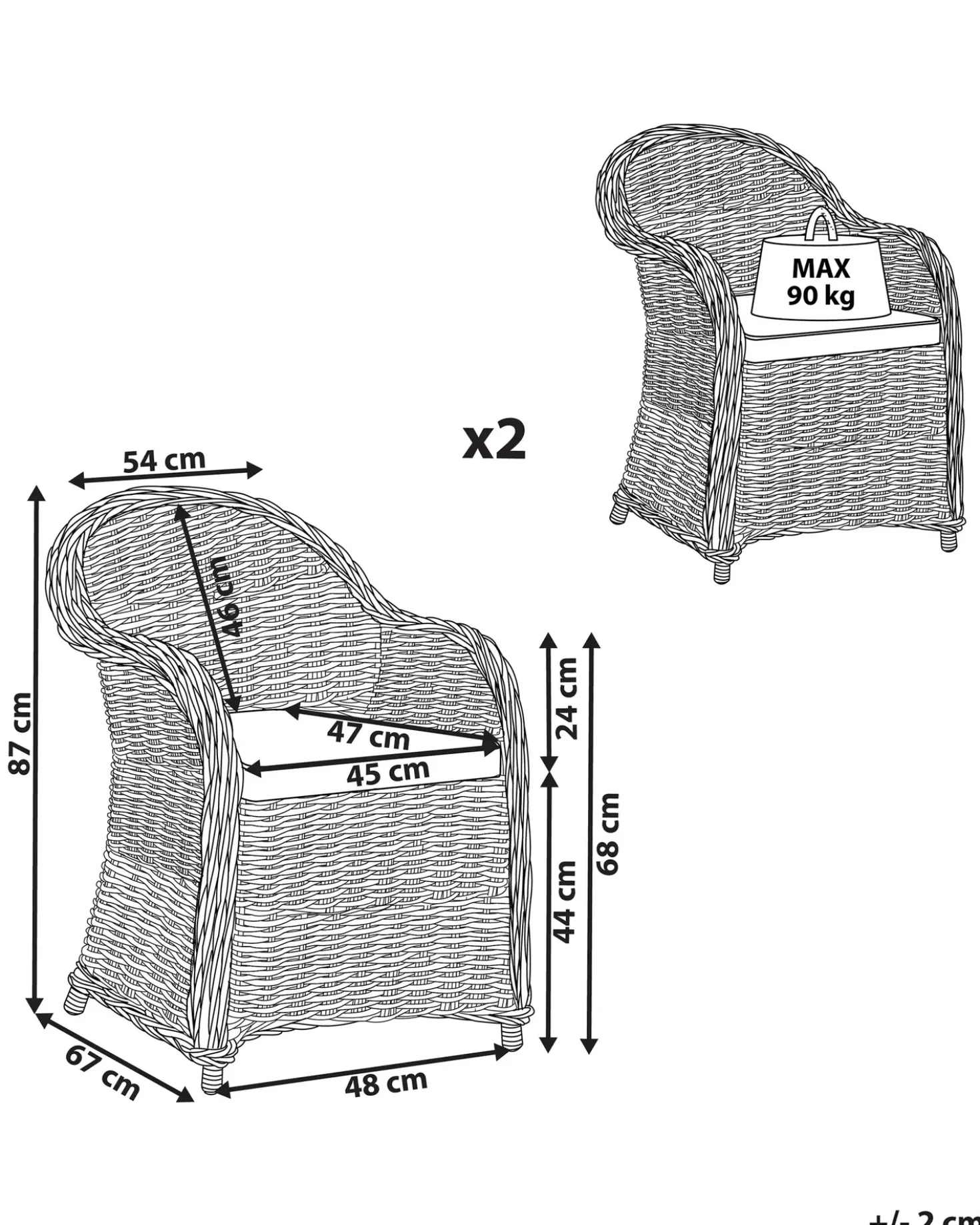 Set di 2 poltrone da giardino con cuscini SUSUA Rattan Naturale
