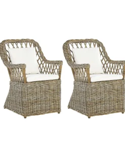 Set di 2 poltrone da giardino con cuscini MAROS Rattan Naturale