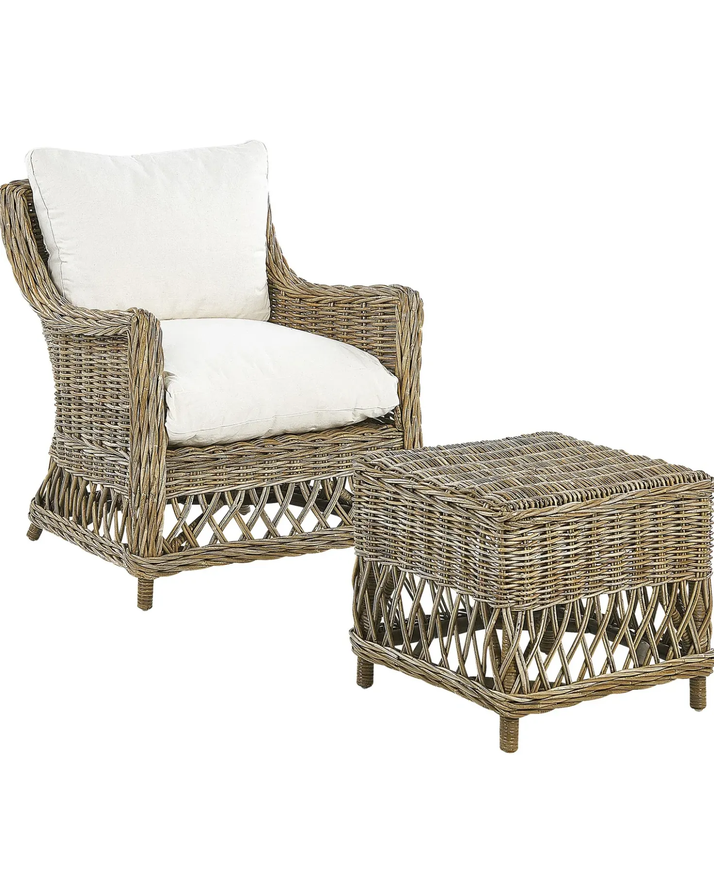 Set di 2 poltrone da giardino con cuscini RIBOLLA con poggiapiedi Rattan Naturale