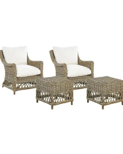 Set di 2 poltrone da giardino con cuscini RIBOLLA con poggiapiedi Rattan Naturale