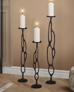 Set di 3 portacandele BUNI Metallo 54/68/84 cm Nero