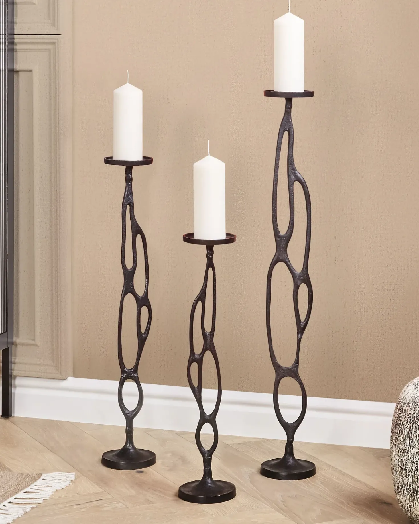 Set di 3 portacandele BUNI Metallo 54/68/84 cm Nero