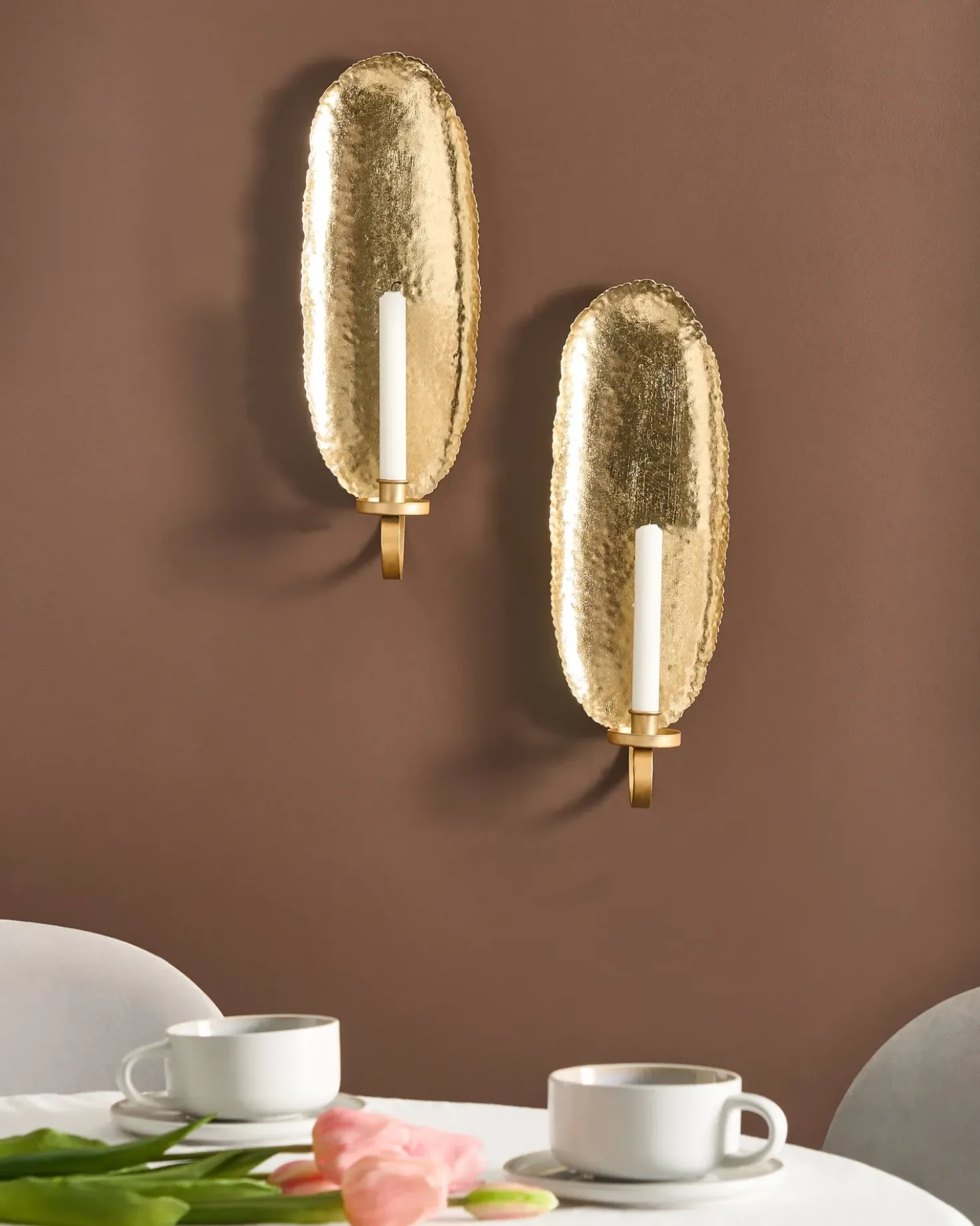 Set di 2 portacandele da parete FEIJO Metallo 44 cm Oro