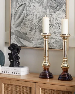 Set di 2 portacandele IMARTI Vetro 40 cm Oro