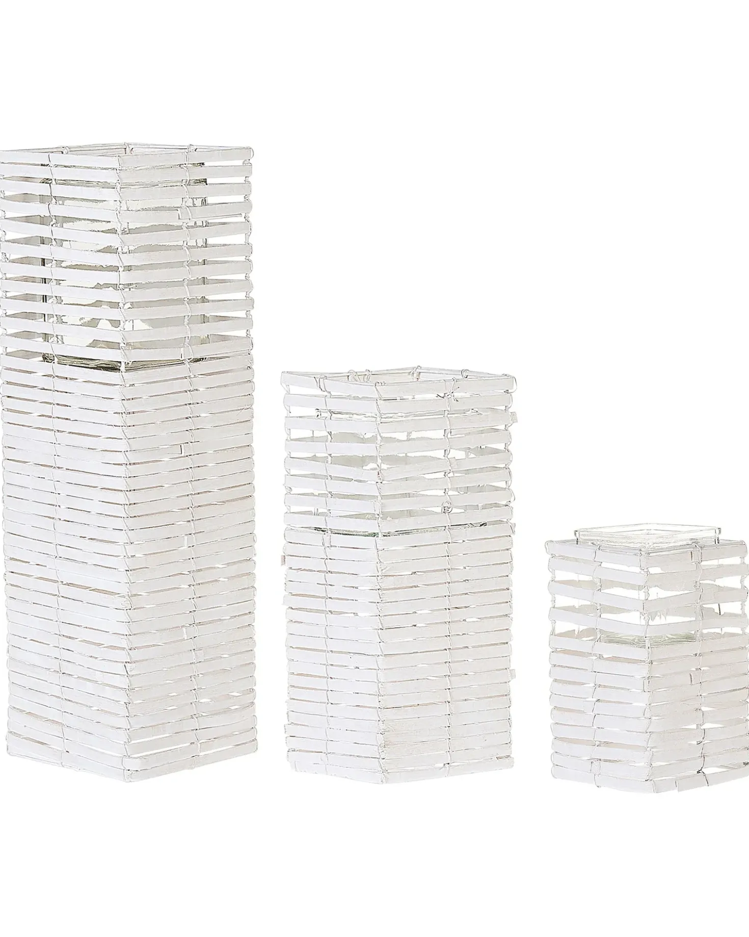 Set di 3 portacandele MAROLA Legno di pioppo 54/34/20 cm Bianco