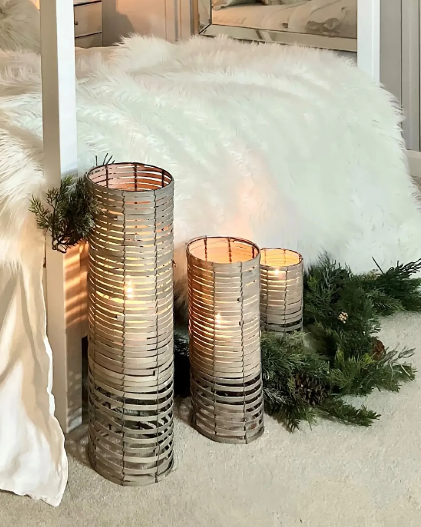 Set di 3 portacandele ROVARE Legno di pioppo 60/39/25 cm Grigio