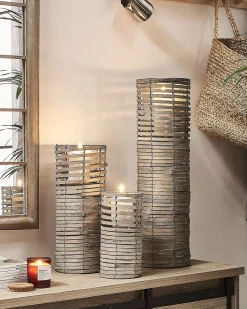 Set di 3 portacandele ROVARE Legno di pioppo 60/39/25 cm Grigio