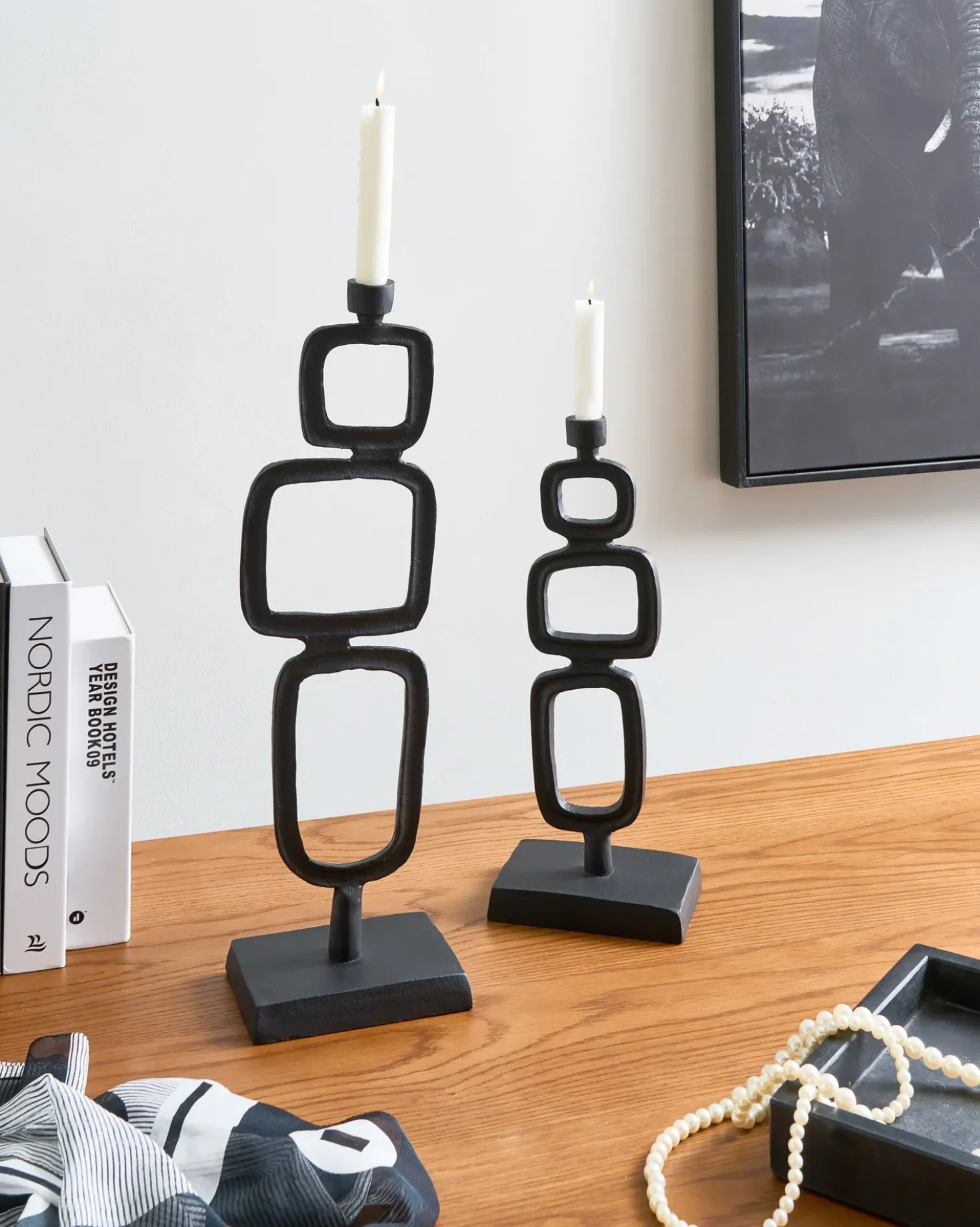 Set di 2 portacandele SIPANJE Metallo 35/48 cm Nero