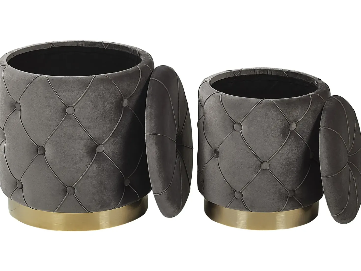 Set di 2 pouf contenitore PUEBLO Velluto Grigio
