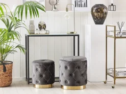Set di 2 pouf contenitore PUEBLO Velluto Grigio