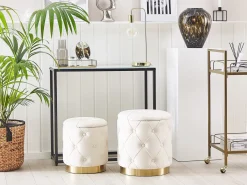 Set di 2 pouf contenitore PUEBLO Velluto Bianco