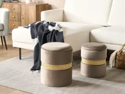 Set di 2 pouf contenitore MEDFORD Velluto Tortora