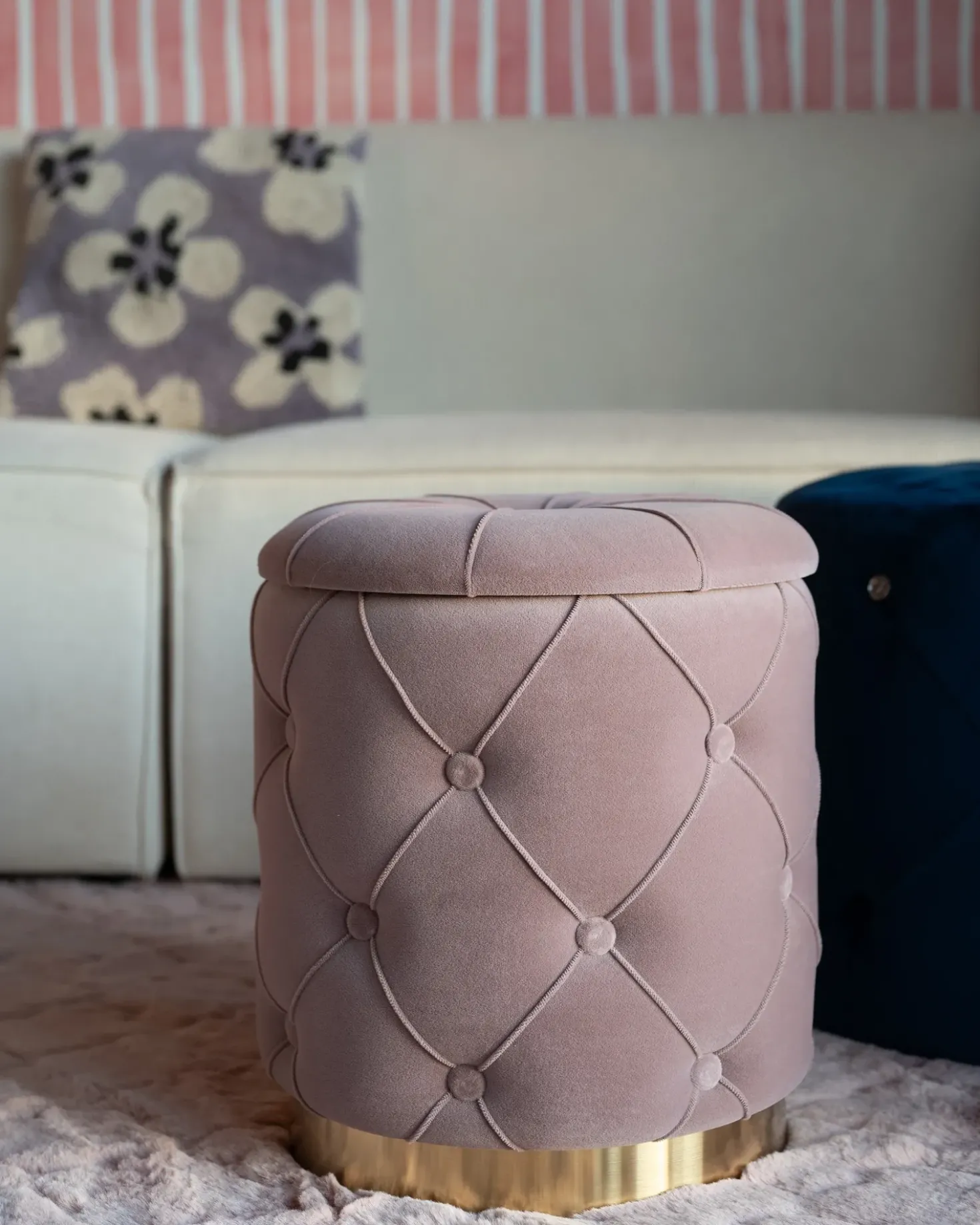 Set di 2 pouf contenitore PUEBLO Velluto Rosa