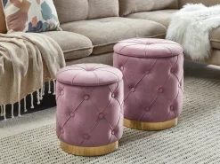 Set di 2 pouf contenitore PUEBLO Velluto Rosa