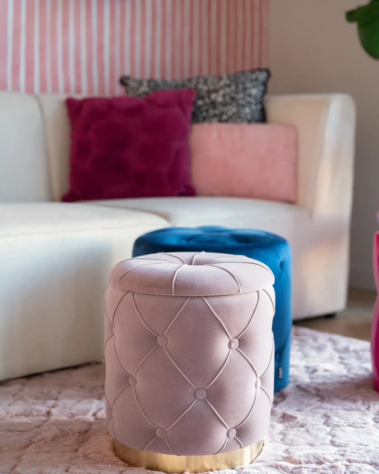 Set di 2 pouf contenitore PUEBLO Velluto Rosa