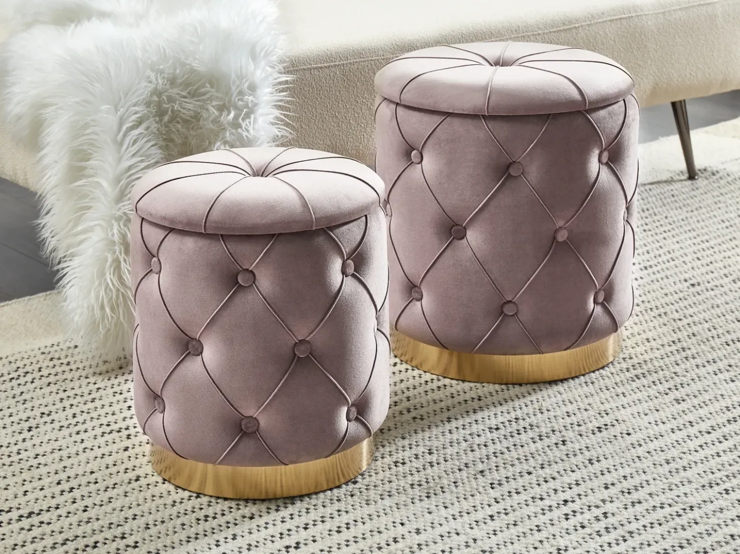 Set di 2 pouf contenitore PUEBLO Velluto Tortora