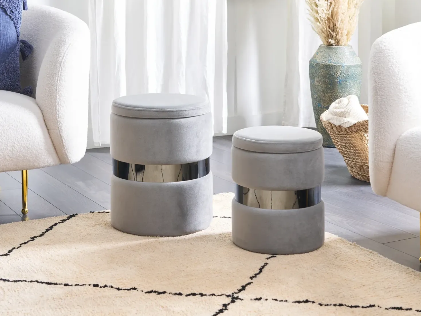 Set di 2 pouf contenitore DORIS Velluto Grigio chiaro