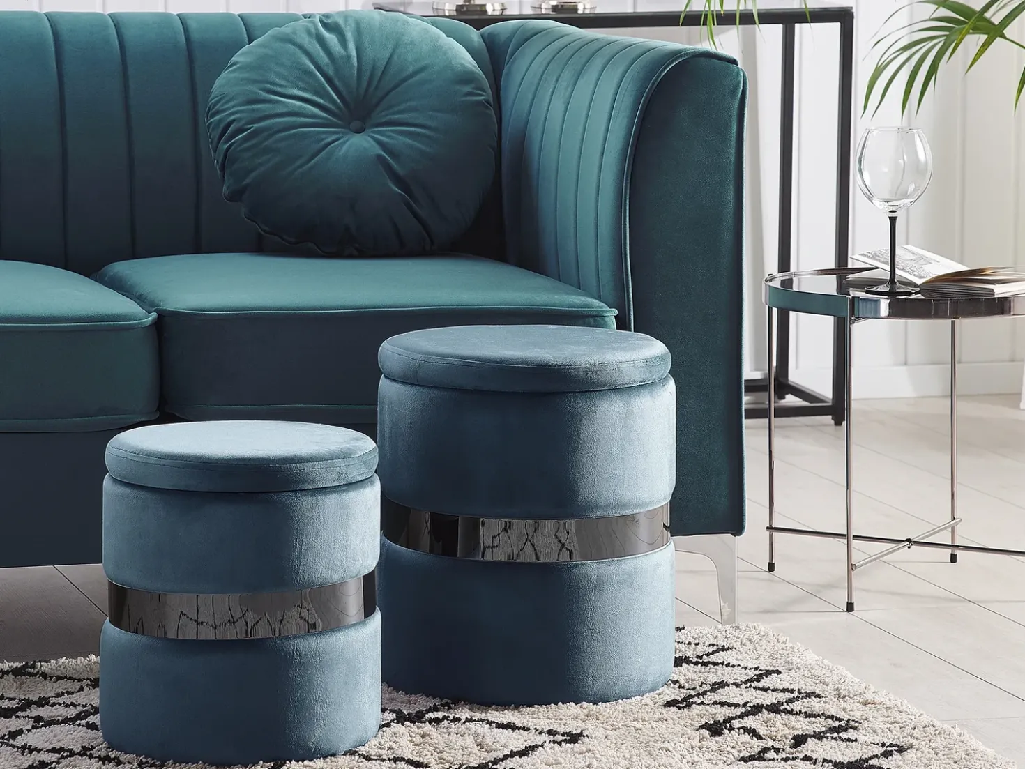 Set di 2 pouf contenitore DORIS Velluto Blu