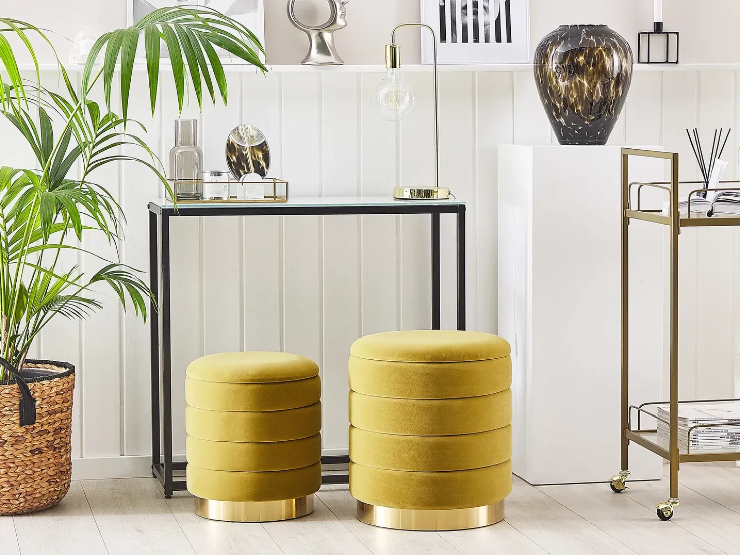 Set di 2 pouf contenitore GARLAND Velluto Senape