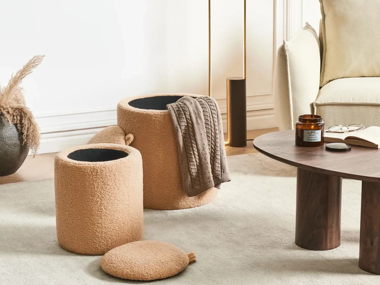 Set di 2 pouf contenitore BEREA Bouclé Marrone chiaro