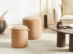 Set di 2 pouf contenitore BEREA Bouclé Marrone chiaro