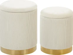 Set di 2 pouf contenitore MIRAMAR Velluto Bianco