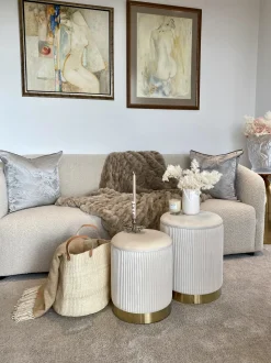 Set di 2 pouf contenitore MIRAMAR Velluto Bianco