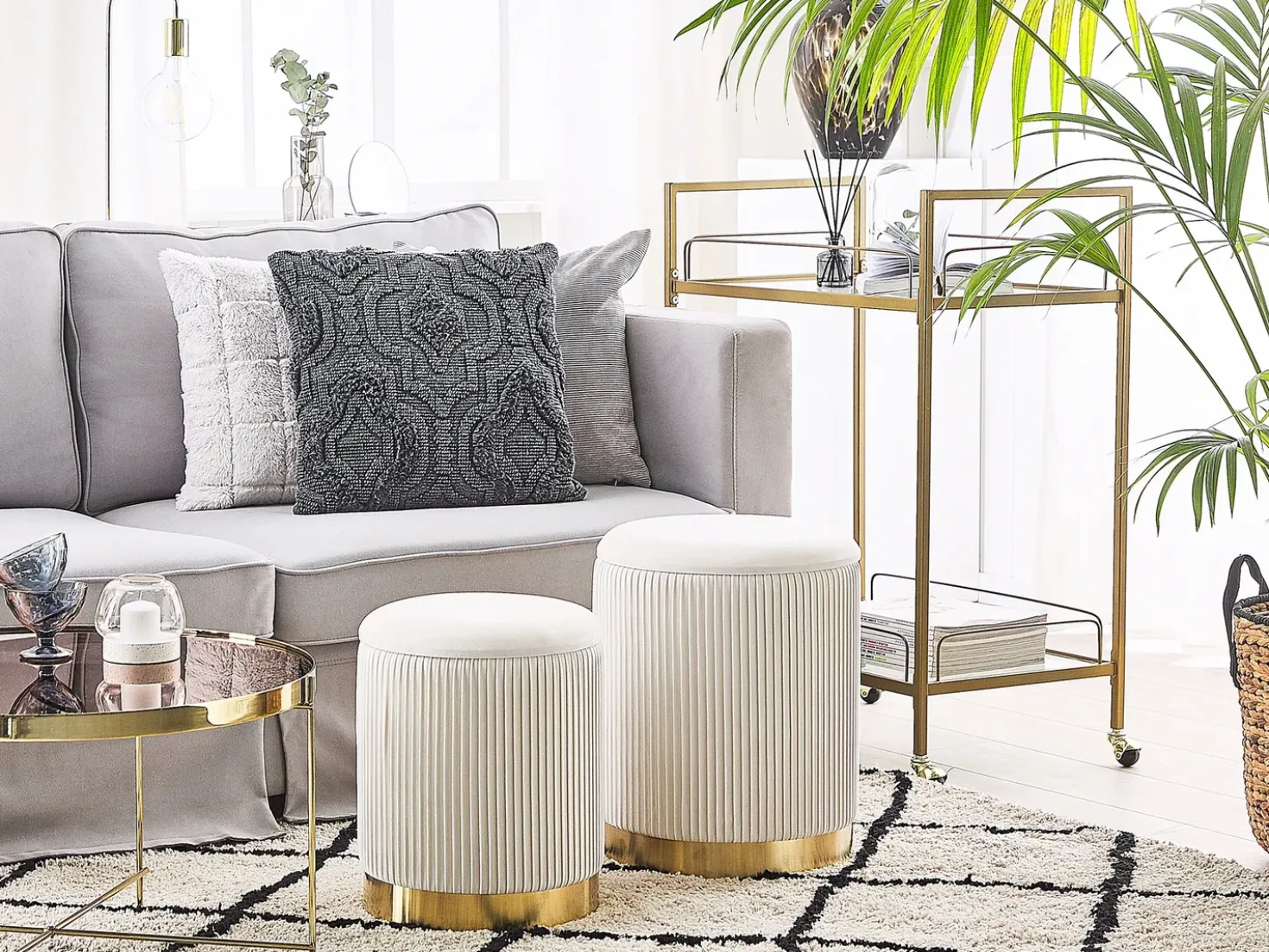 Set di 2 pouf contenitore MIRAMAR Velluto Bianco