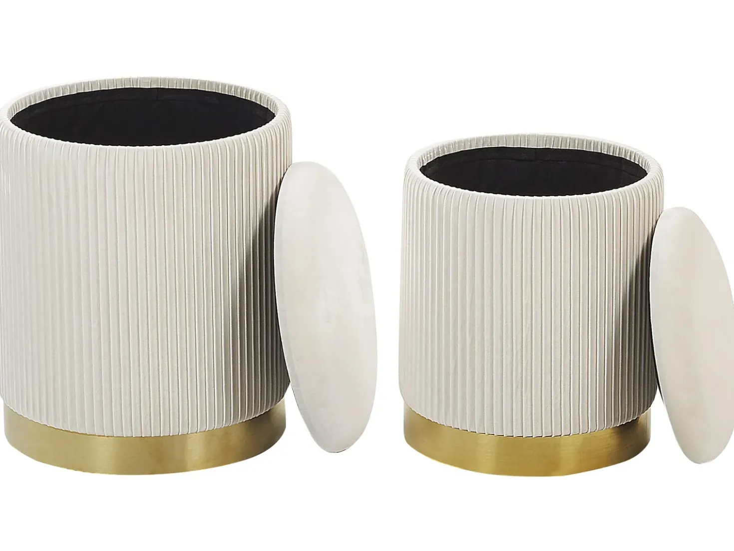 Set di 2 pouf contenitore MIRAMAR Velluto Bianco