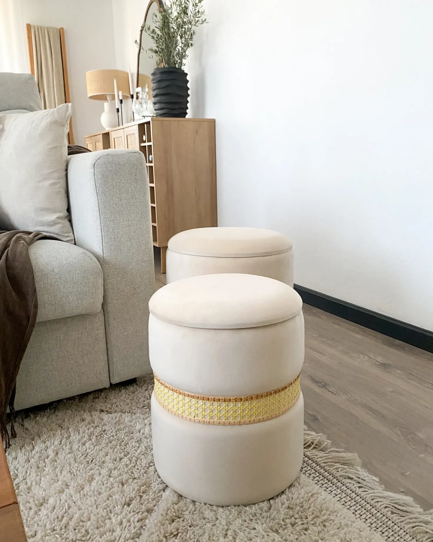 Set di 2 pouf contenitore MEDFORD Velluto Beige chiaro