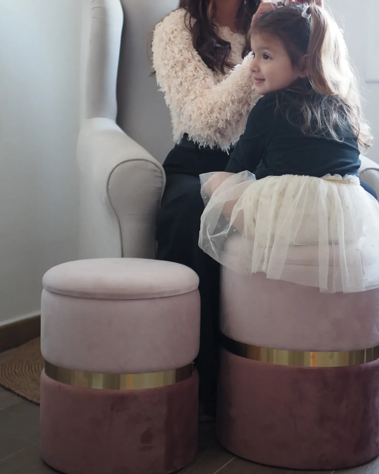 Set di 2 pouf contenitore WICHITA Velluto Rosa